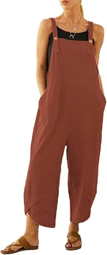 Vista 7 de Overol de verano para mujer, overol de pierna ancha, informal, holgado Verde militar