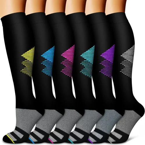 Vista 18 de Copper Compression Socks for Women & Men (6 pairs) - Best Support for Nurses, Running, Hiking, Recovery 01 Rayas Negras