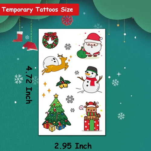 Vista 3 de Tatuajes temporales de Navidad con purpurina para niños, 12 hojas de tatuajes navideños con purpurina para niños y niñas, regalos de fiesta