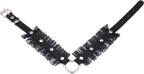 Vista 4 de eYLun Gargantilla ajustable gótica gótica para mujer, collar de cuero punk con corazón de encaje