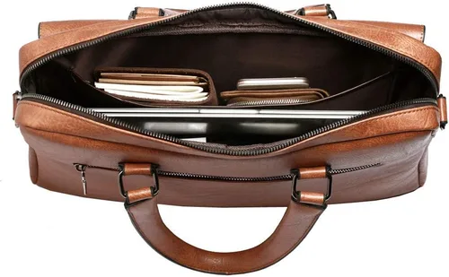 Vista 7 de Hebetag Bolso bandolera de cuero pequeño para hombres y mujeres, para viajes al aire libre, negocios