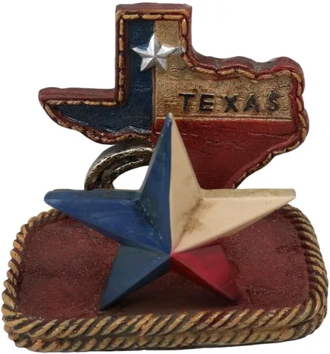 Vista 6 de Ebros Gift Rústico Western Star State of Texas mapa de herradura cuerdas trenzadas patriótico titular de tarjetas de visita figura organizador