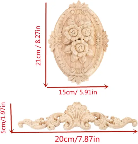 Vista 2 de 5 piezas de apliques de madera onlays decorativos para muebles, incrustaciones talladas en madera para puerta de cama, armario, muebles, decoración 1