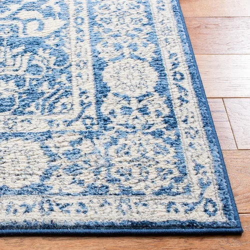 Vista 4 de Safavieh - Alfombra de 2 x 4 pies de la colección Brentwood color marfil y azul marino, alfombra que no suelta pelusas con diseño desgastado