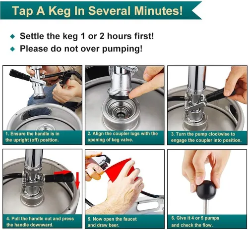 Vista 6 de FERRODAY Bomba de barril de cerveza de 4 pulgadas, bomba de barril de cerveza de sistema D de EE. UU. para barril Keg Tap Kit with 2 Beer Faucets