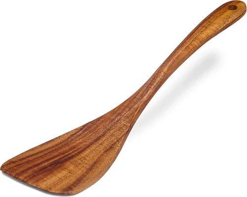 Vista 9 de Jilla-hla Espátula de madera antiadherente con mango largo de acacia, espátulas planas para freír hechas a mano para regalos de cocina, utensilios
