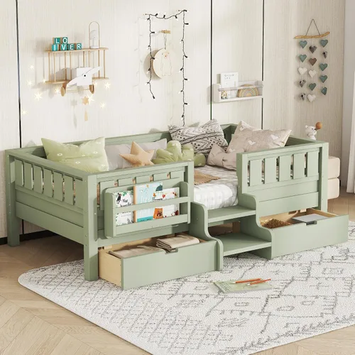 Vista 12 de Bellemave Cama Montessori Twin Kids con escaleras, estantería y cajones, beige Cajón beige