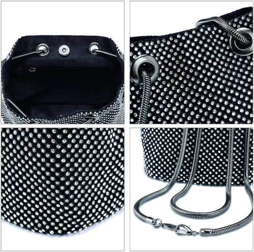 Vista 6 de Ayliss - Bolsa tipo cubo con diamantes de imitación para mujer, que se cruza en el cuerpo, tamaño minipequeño, brillante, de noche