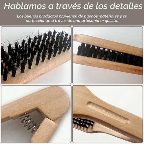 Vista 6 de Peine profesional para alisar el cabello, herramienta antiestática de peluquería de salón de madera de doble cepillo, marrón