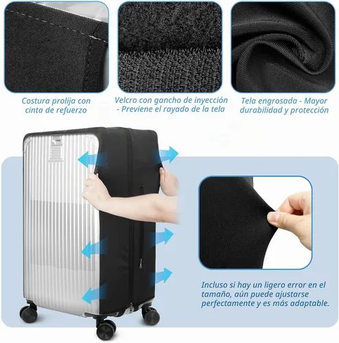 Vista 4 de Funda Transparente de PVC para Maleta, No Requiere Desmontaje Protector de Equipaje Claro Funda para Maleta Negro