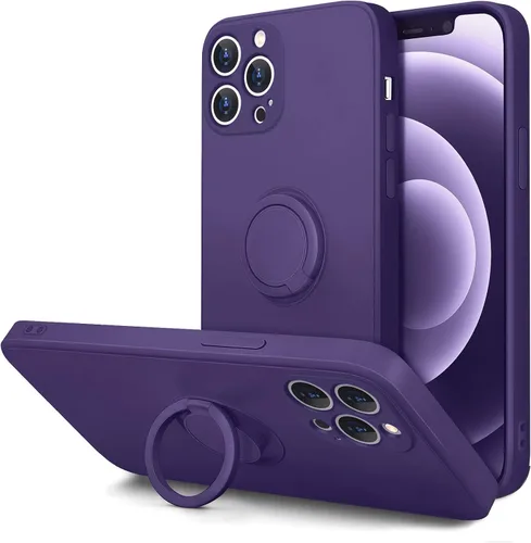 Vista 12 de Hython Funda para iPhone 12 Pro Max con Soporte de Anillo [Soporte Magnético Giratório de 360°] [Forro de Microfibra Suave] Borde Chapado en Oro