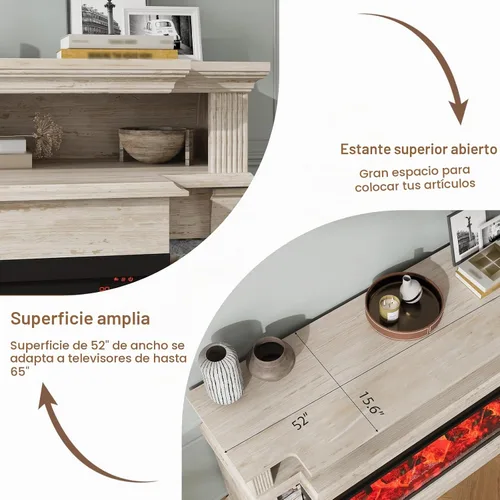 Vista 7 de Soporte de TV con chimenea para televisores de hasta 65", centro de entretenimiento con chimenea de 52" estilo rústico con chimenea eléctrica