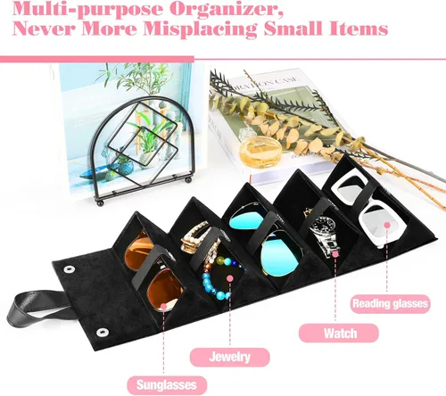 Vista 2 de MoKo - Organizador de gafas de sol con 5 ranuras, estuche de viaje para gafas de sol portátil, estuche de almacenamiento para mujeres y hombres