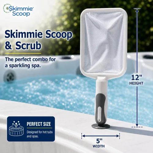 Vista 5 de The Skimmie Scoop - Espumador de mano patentado con red de malla fina para spa, bañera de hidromasaje, inmersión fría y limpieza de piscinas