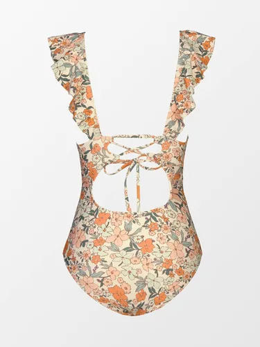Vista 5 de CUPSHE - Traje de baño de una pieza con volantes y cuello en V para mujer, con cordón