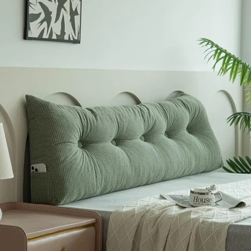 Vista 10 de Almohada de cuña beige tamaño individual XL para dormitorio, cama, cabecero, almohadas de cuña para espacio de cabecero con funda no extraíble, 39 x
