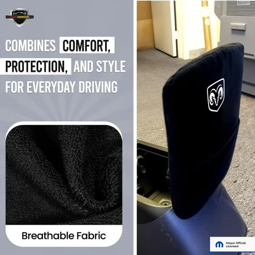Vista 6 de Cubierta de reposabrazos de consola premium para Dodge Ram (2014-2020) - (Modelos de asiento de salto) – Protector de tapa de consola suave, lavable