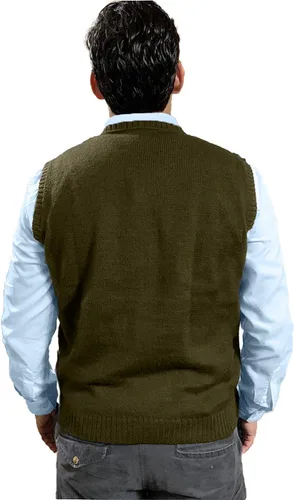 Vista 3 de TINKUY Peru Chaleco de lana de alpaca con cuello en V para hombre, S-4XL
