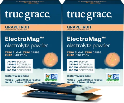 Vista 7 de True Grace ElectroMag - 16 paquetes de barras - Pomelo - Polvo de electrolitos para una hidratación rápida - sodio, potasio, magnesio y cordyceps