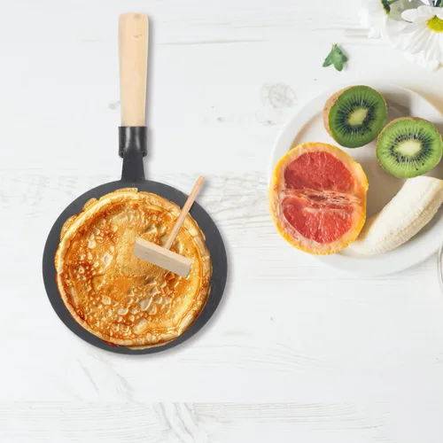 Vista 3 de VOSAREA Juego de sartenes antiadherentes, sartén plana de hierro fundido Dosa - Plancha con esparcidor y mango de madera para panqueques, roti
