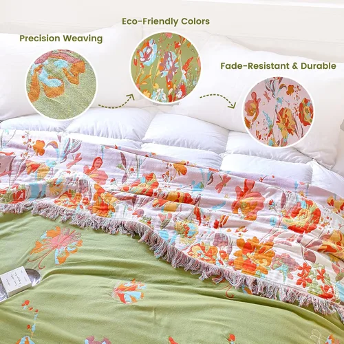Vista 72 de MSGKV - Manta bohemia/primaveral de algodón para sofá y sala de estar, de gasa acogedora, de 50 x 60 pulgadas 50"x60" Cotton Throw, Woven Bird