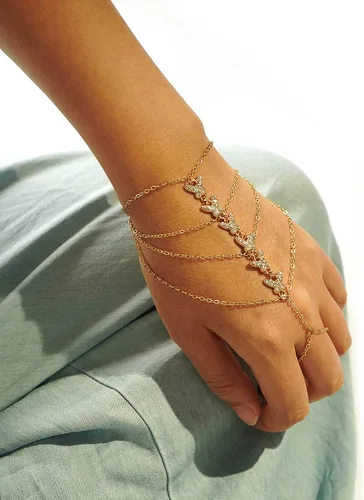 Vista 3 de Suyi - Pulsera con anillo, cadena y diamantes de imitación para mujeres y chicas