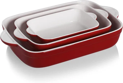 Vista 11 de Sweejar Plato de Cerámica para Hornear, Bandeja Rectangular Pequeña para Hornear con Asas Dobles, 20 Oz para Cocinar, Brownie, Cocina, 6.5 x 4.9 x