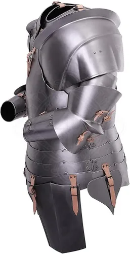 Vista 6 de Impactnautical - Traje de armadura milanesa medieval de fin de siglo XV hasta principios del siglo XVI, color gris claro, 38 pulgadas