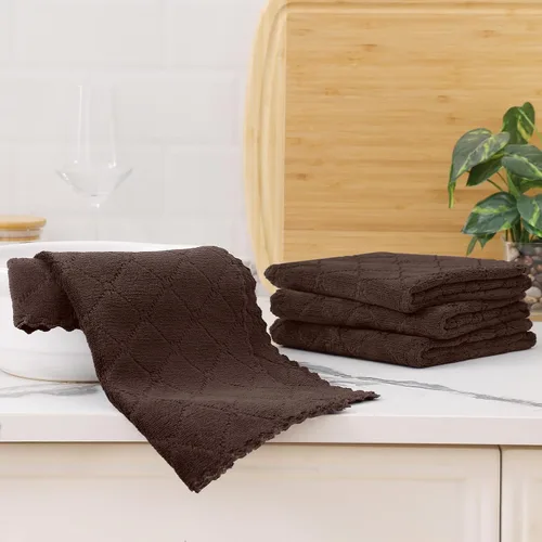 Vista 6 de Homaxy - Paquete de 12 trapos de cocina (13 x 19 pulgadas, marrón), de terciopelo coral supersuaves y absorbentes para lavar platos, paño