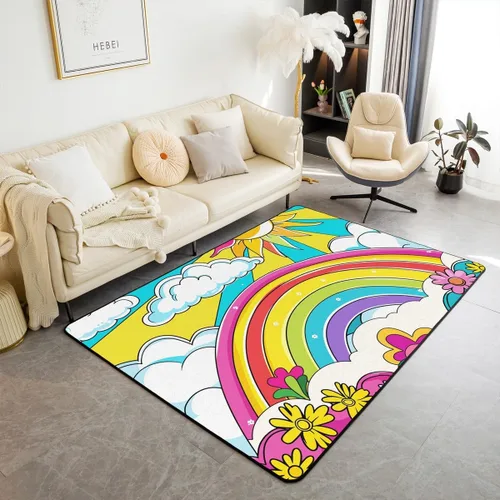 Vista 24 de Groovy Flower Power - Alfombra de 3 x 5 pulgadas, bonita alfombra floral bohemia 60S 70S, alfombra hippie para niños, niñas, adolescentes y mujeres