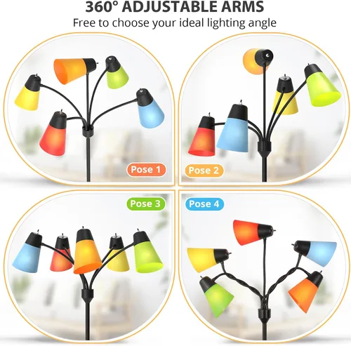 Vista 2 de FOLKSMATE Lámpara de Pie LED, Medusa Múltiples Cabezales Moderna Alta, Rústica Ajustable Luz de Lectura de Pie para Sala de Estar/Habitación de Negro