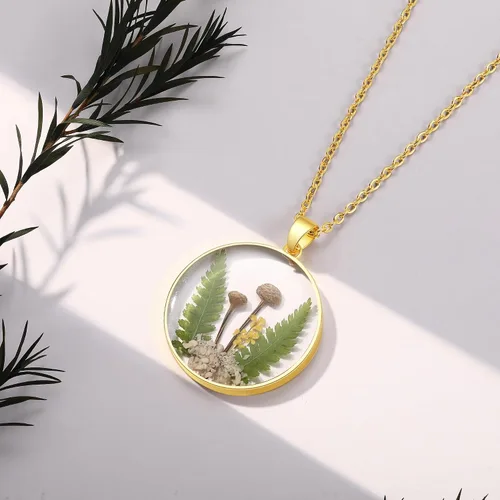 Vista 103 de Forget-Me-Not and Queen Anne's Lace Pressed Wildflower Necklace Birth Month Real Flower Necklace Gold/Silver Pressed Flower Jewelry