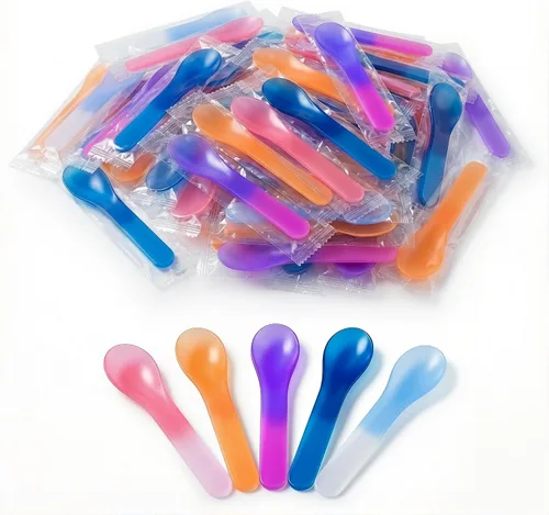 Vista 9 de Juego de 50 cucharas transformadoras de color, cubiertos desechables y reutilizables de 5.15 pulgadas, cucharas visuales reactivas al frío