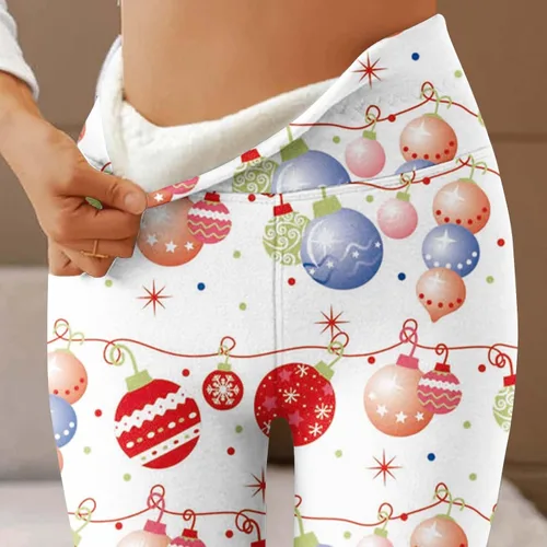 Vista 2 de Pantalones navideños talle Alto Mujer mallas gruesas Lana Pantalones Largos Cálidos Pantalones Chándal de Cintura
