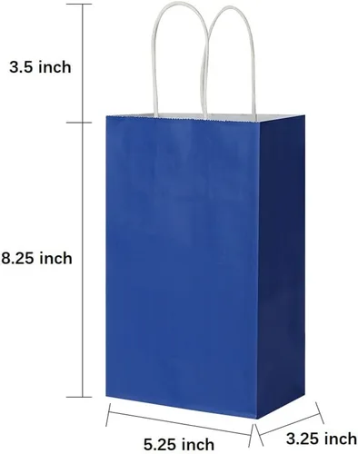Vista 4 de Oikss Cada paquete de 50 bolsas pequeñas de papel kraft azul y morado con asas a granel