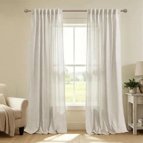 Vista 15 de Cortinas rústicas color beige tostado de 42 x 84 pulgadas de largo para sala de estar, juego de 2 paneles transparentes de lino natural, imitación