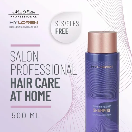 Vista 5 de Mon Platin Professional HYLOREN - Champú para cabello rubio con ácido hialurónico para cabello rubio y con reflejos, champú para cabello rubio, sin