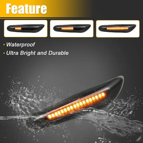 Vista 5 de X AUTOHAUX Señales de giro laterales LED completas para BMW 1 3 5 Serie E36 E46 E60 E87 E90 E92 X1 X3 63133418447 63133418448 Ensamblajes de luz