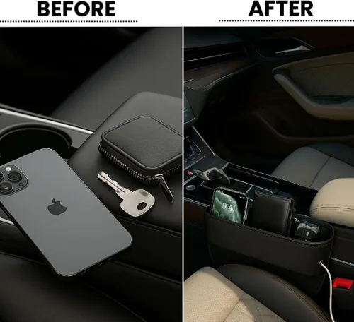 Vista 3 de Organizador Universal para Espacio entre Asientos de AC4®️ Almacenamiento de Lujo en Cuero PU para Coche, SUV y Camiones Organizador de Bolsillo