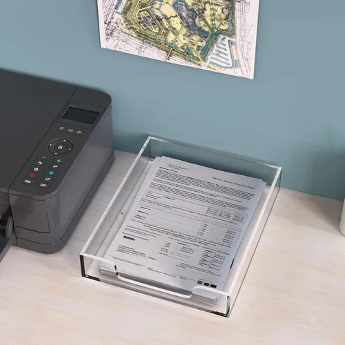 Vista 7 de Bandeja acrílica para cartas, organizador de letras de 0.197 in de grosor, bandeja de archivos de papel A4, bandeja de accesorios, soporte
