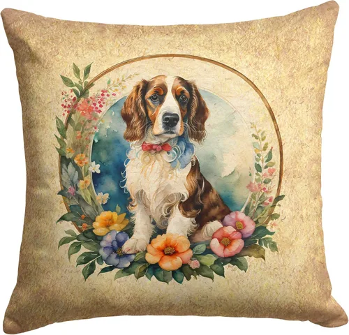 Vista 186 de Caroline's Treasures DAC2072PW1414 Affenpinscher and Flowers - Almohada decorativa de tela, lavable a máquina, para interiores y exteriores
