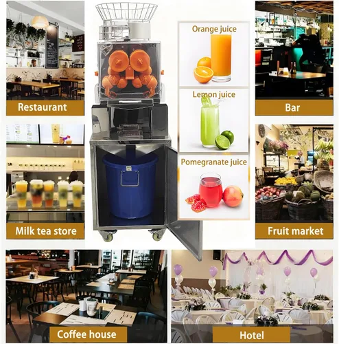 Vista 8 de Exprimidor de naranja comercial 110 V Vertical Orange Juice Extractor Machine Citrus Lemon Squeezer 20PCS/Min, con gabinete de acero inoxidable