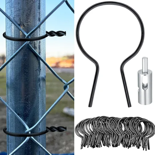 Vista 8 de Hicarer 200 piezas de amarres de cerca giratorios de 2-7/8" DE de acero galvanizado preformado calibre 9 con mandril de taladro herramientas