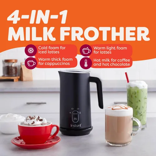 Vista 7 de Espumador de leche Instant Pot, vaporizador eléctrico 4 en 1, fabricante de espuma caliente y fría automática de 10 oz/295 ml y calentador de leche