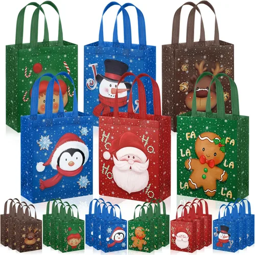 Vista 11 de Clysee 6 bolsas de regalo de Navidad con asas, tela no tejida, bolsas reutilizables para fiestas de Navidad, 6 estilos de 10.2 x 8.3 pulgadas