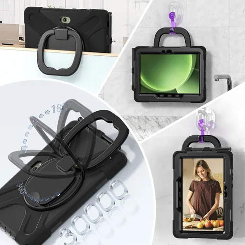 Vista 9 de 360 Rotation Case for Galaxy Tab ActivePro/Tab Active4 Pro/Active 5 Pro 10.1" Sturdy Cover Rotate Ring Stand Shoulder Carrying Strap Hand Strap