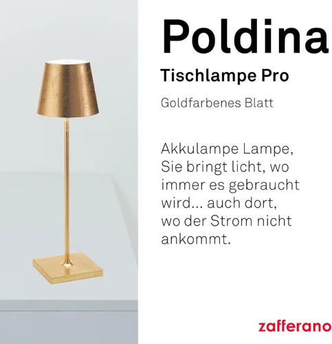Vista 2 de Zafferano Poldina Pro Lámpara de mesa LED (color: hoja de oro) Touch On/Off, táctil regulable, aluminio, protección IP54, solo