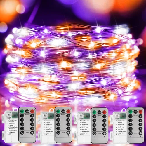 Vista 10 de Curyidy Luces de Decoración del 4 de Julio, Luces de Hadas Rojas Blancas y Azules Paquete de 2 Cadenas de 100 LED con Control Remoto Luces