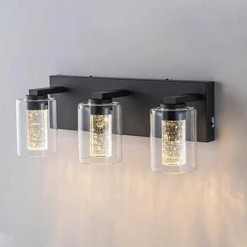 Vista 2 de SineRise Lámpara de tocador negra (3 luces, 17 pulgadas), (3000 K/4000 K/6000 K, regulable), lámpara LED de baño con protección ocular, moderna Negro