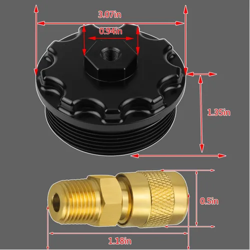 Vista 5 de Tapa del filtro de combustible con puerto de presión de combustible para Ford F250 F350 F450 F550 Super Duty International 6.0L Diesel Negro